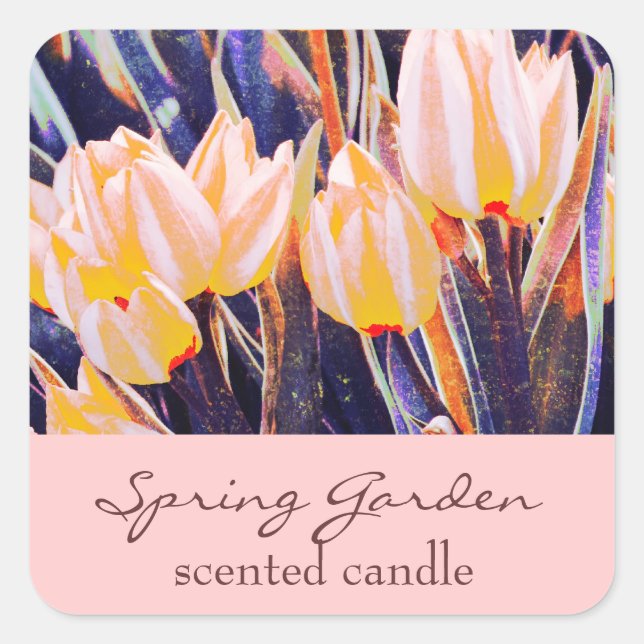 Rosa Gartentulips - Duftkerze oder Seifenschild Quadratischer Aufkleber (Vorderseite)