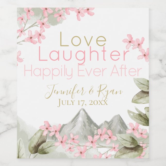 Rosa Gebirgsblüten florales Wasser Weinetikett (Einzelnes Label)