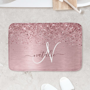 Rosa gebürsteter Glitzer Monogramm Name Badematte