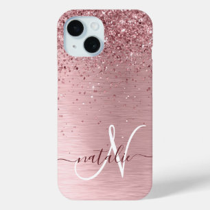Rosa gebürsteter Glitzer Monogramm Name Case-Mate iPhone Hülle