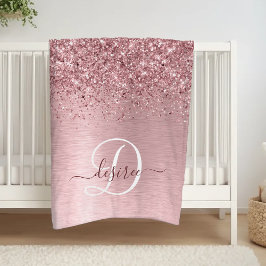 Rosa gebürsteter Glitzer Monogramm Name Fleecedecke
