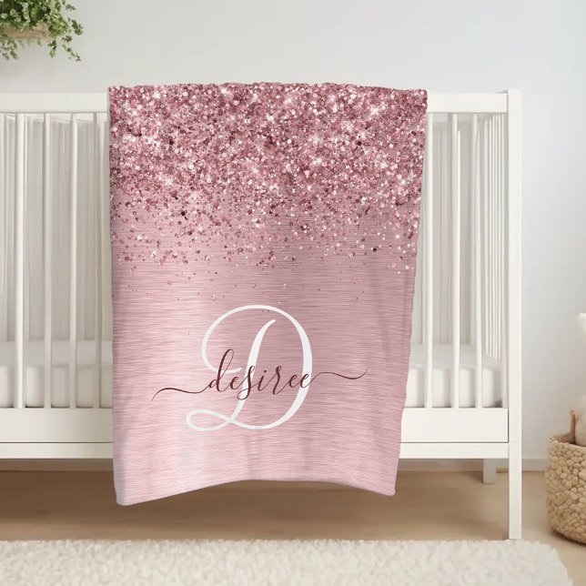 Rosa gebürsteter Glitzer Monogramm Name Fleecedecke (Von Creator hochgeladen)