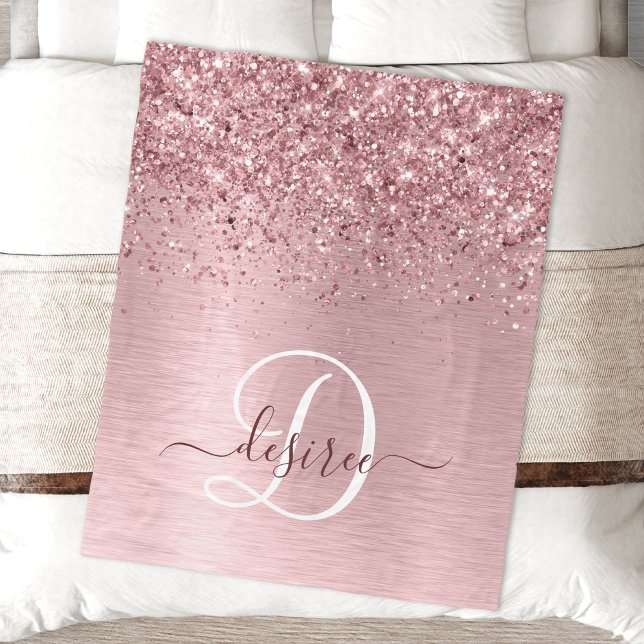 Rosa gebürsteter Glitzer Monogramm Name Fleecedecke (Von Creator hochgeladen)