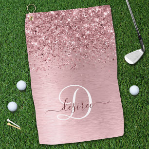 Rosa gebürsteter Glitzer Monogramm Name Golfhandtuch