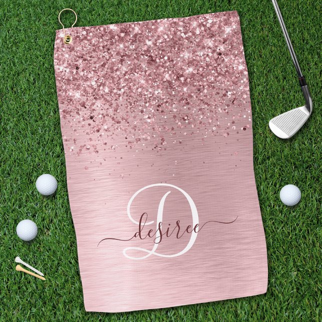 Rosa gebürsteter Glitzer Monogramm Name Golfhandtuch (Von Creator hochgeladen)