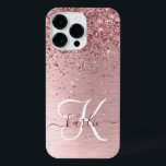 Rosa gebürsteter Glitzer Monogramm Name iPhone 14 Pro Max Hülle<br><div class="desc">Dieses schicke und schicke Gehäuse mit hübschem,  schwarz-rosa funkelndem Glitzer auf einem rot-rosa gebürsteten metallischen Hintergrund ist einfach zu personalisieren.</div>