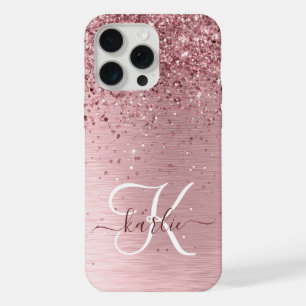 Rosa gebürsteter Glitzer Monogramm Name iPhone 15 Pro Max Hülle