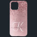 Rosa gebürsteter Glitzer Monogramm Name iPhone 12 Pro Max Hülle<br><div class="desc">Dieses schicke und schicke Gehäuse mit hübschem,  schwarz-rosa funkelndem Glitzer auf einem rot-rosa gebürsteten metallischen Hintergrund ist einfach zu personalisieren.</div>