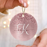 Rosa gebürsteter Glitzer Monogramm Name Keramik Ornament<br><div class="desc">Dieses trendige,  schicke Keramik-Design mit hübschem,  rosa und funkelndem Glitzer auf einem rot-rosa gebürsteten metallischen Hintergrund ist einfach zu personalisieren.</div>