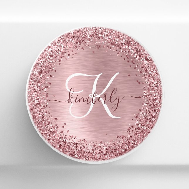 Rosa gebürsteter Glitzer Monogramm Name Keramikknauf (Von Creator hochgeladen)