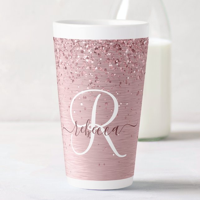 Rosa gebürsteter Glitzer Monogramm Name Milchtasse (Von Creator hochgeladen)
