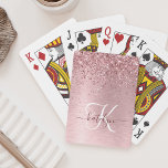 Rosa gebürsteter Glitzer Monogramm Name Spielkarten<br><div class="desc">Dieses schicke Design mit hübschem silberglänzenden Glitzer auf einer Rose mit vergoldetem metallischem Hintergrund ist einfach zu personalisieren.</div>