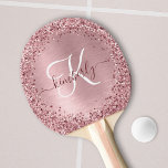 Rosa gebürsteter Glitzer Monogramm Name Tischtennis Schläger<br><div class="desc">Dieses trendige,  schicke Pingpongpaddel-Design mit hübschem,  schwarz-rosa funkelndem Glitzer auf einem rot-rosa gebürsteten metallischen Hintergrund ist einfach zu personalisieren.</div>