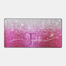 Rosa, gebürstetes Metall - Silbertablett Glitzer M Schreibtischunterlage