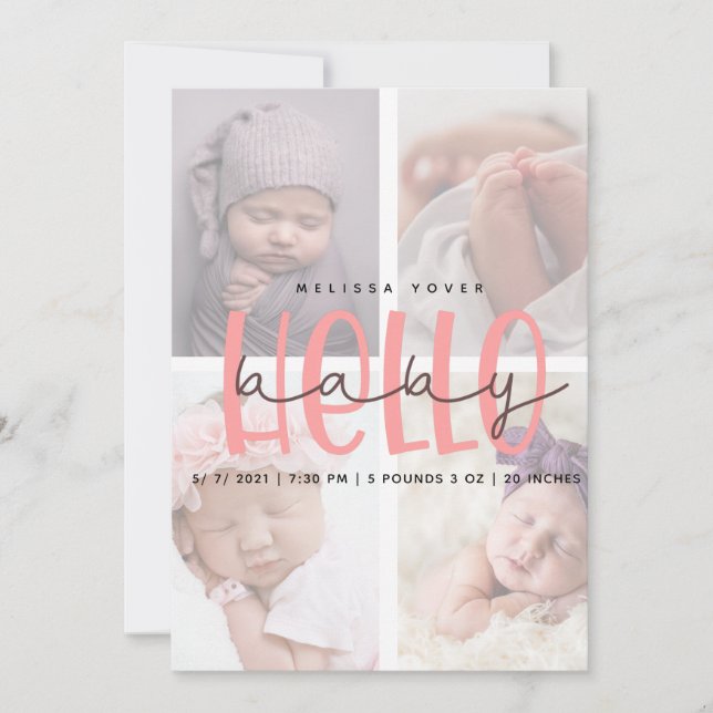 Rosa Geburtsankündigung Mädchen-Skriptkarte Einladung (Vorderseite)