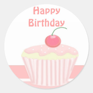 Rosa Geburtstag-Cupcake Runder Aufkleber