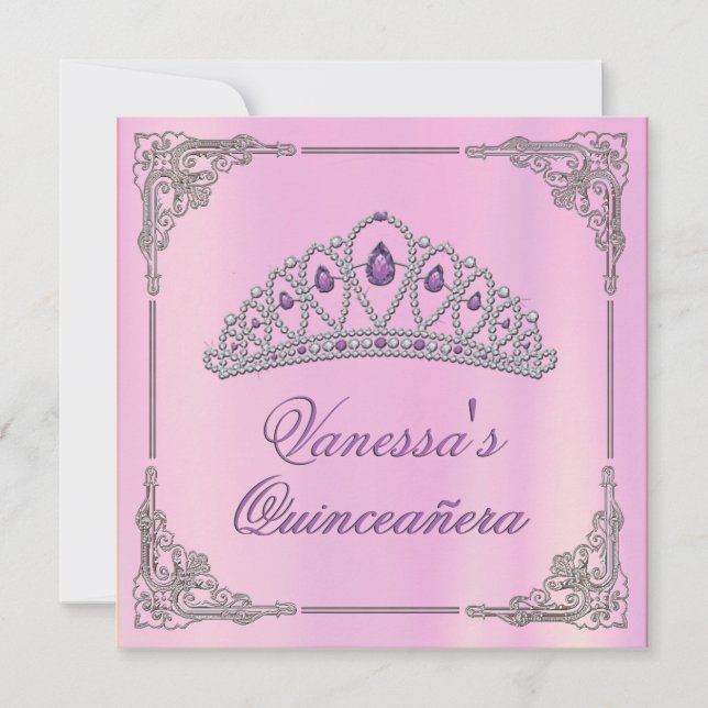 Rosa Geburtstag Einladung von Diamond Tiara (Vorderseite)