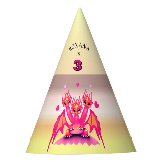 Rosa Geburtstags-Drachen-Partyhut Partyhütchen (Vorderseite)