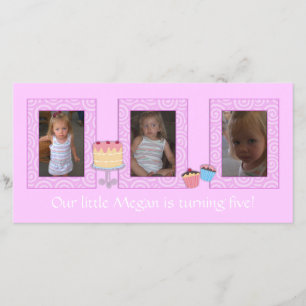 Rosa Geburtstags-Fotokarte Ankündigung