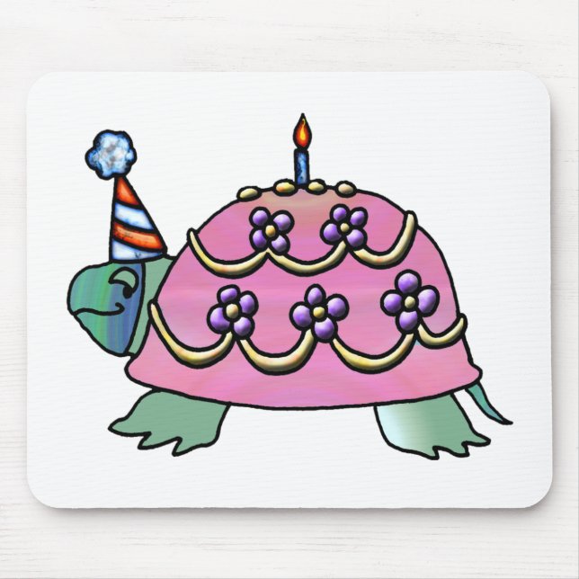 Rosa Geburtstags-Schildkröte Mousepad (Vorne)