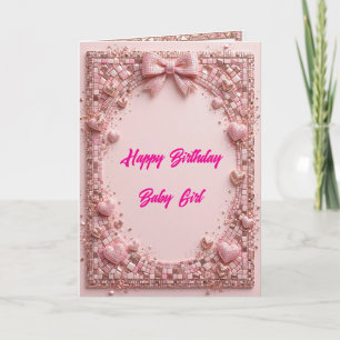 Rosa Geburtstagskarte für Baby Mädchen - Luxus 3D- Karte