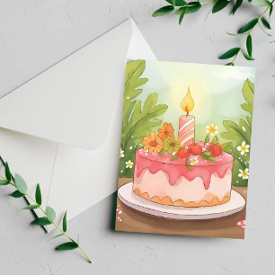 Rosa Geburtstagskuchen   Alles Gute zum Geburtstag Postkarte