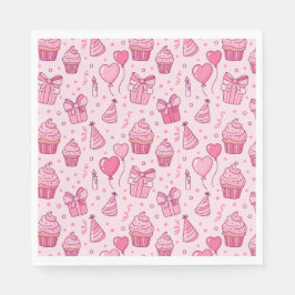Rosa Geburtstagsservietten mit Cupcake-Motiv Serviette