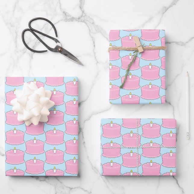 Rosa Geburtstagstorte Geschenkpapier Set (Vorderseite)