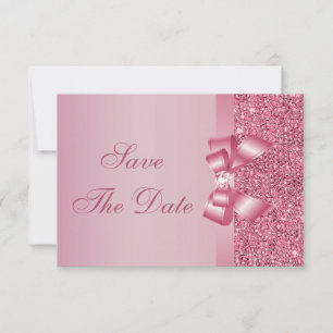 Rosa gedruckte Pailletten-Schleife & Diamant Save- Save The Date