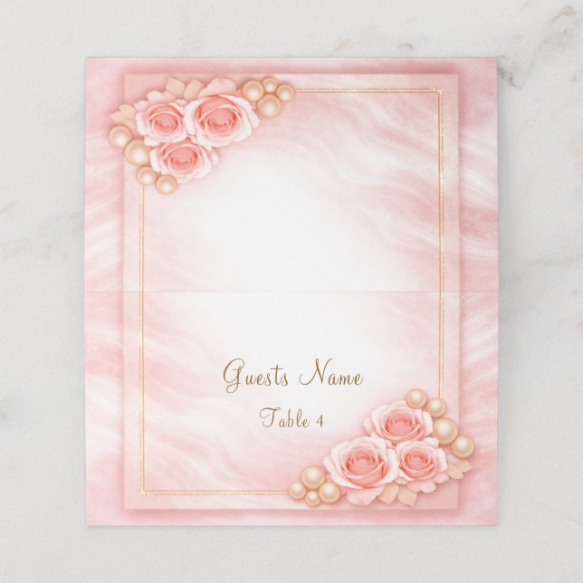 Rosa gefaltete Platzkarte Hochzeit (Außenseite Aufgefaltet)