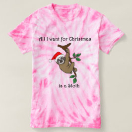 Rosa gefärbte Krawattesloth-WeihnachtsT-Shirt T-Shirt