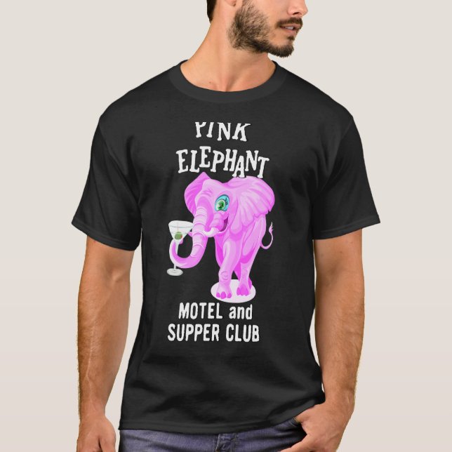 Rosa gefärbter Elefant mit Martini-Glas T-Shirt (Vorderseite)