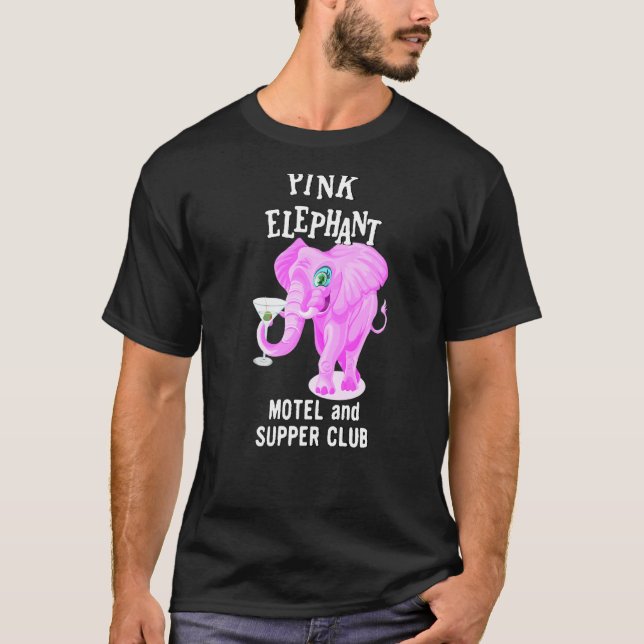 Rosa gefärbter Elefant mit Martini-Glas T-Shirt (Vorderseite)
