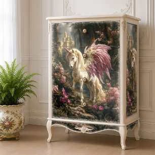 Rosa geflügeltes Einhorn-Wald-Magisches-Decoupage Seidenpapier