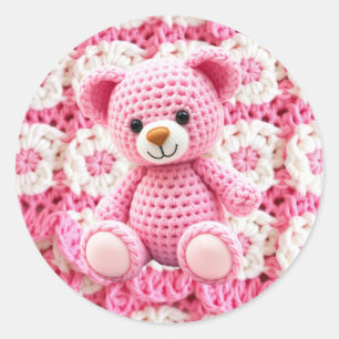 Rosa gehäkelt Teddybär Es ist ein Mädchen Runder Aufkleber