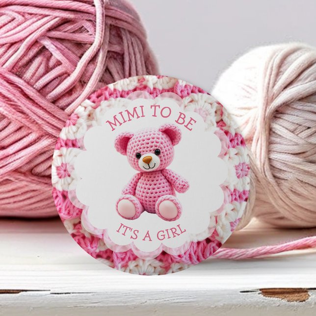 Rosa gehäkelter Teddybär | Mimi on the way Button (Von Creator hochgeladen)