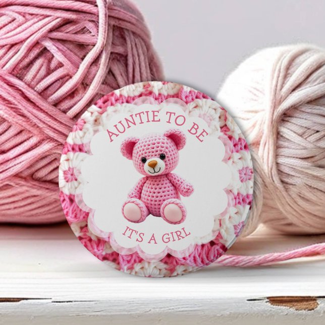 Rosa gehäkelter Teddybär | Tante in spe Button (Von Creator hochgeladen)