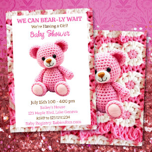 Rosa gehäkter Teddybär Mädchen-Baby-Party Einladung