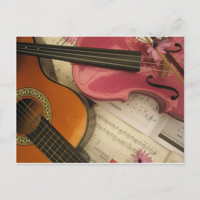 Rosa Geige und Gitarre Postkarte (Vorderseite)