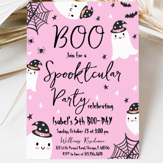 Rosa Geister-Spooktastischer Halloween-Geburtstag Einladung