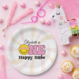 Rosa Gelb ein Happy Babe erster Geburtstag Pappteller