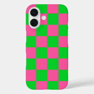 rosa Gelb gekreuztes Karo-Muster iPhone 16 Hülle
