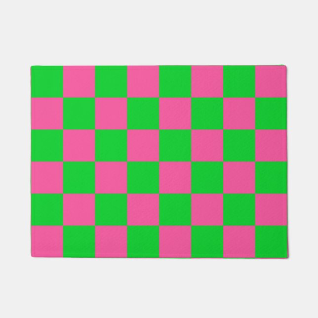 rosa Gelb gekreuztes Karo-Muster Fußmatte (Vorderseite)