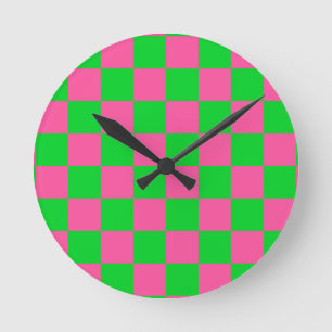 rosa Gelb gekreuztes Karo-Muster Runde Wanduhr