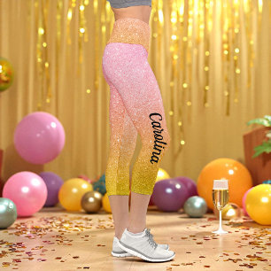 Rosa Gelb Glitzer Ombre Sparkle Capri Leggings