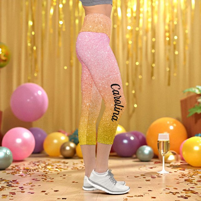 Rosa Gelb Glitzer Ombre Sparkle Capri Leggings (Von Creator hochgeladen)