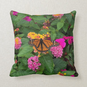 Rosa Gelb Grün Blumige Lantana mit Schmetterling Kissen