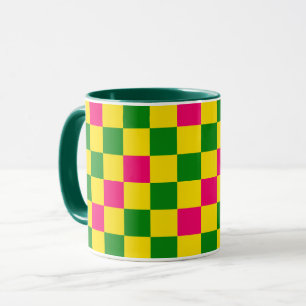 Rosa Gelb Grün Kariertes Musterdesign  Tasse