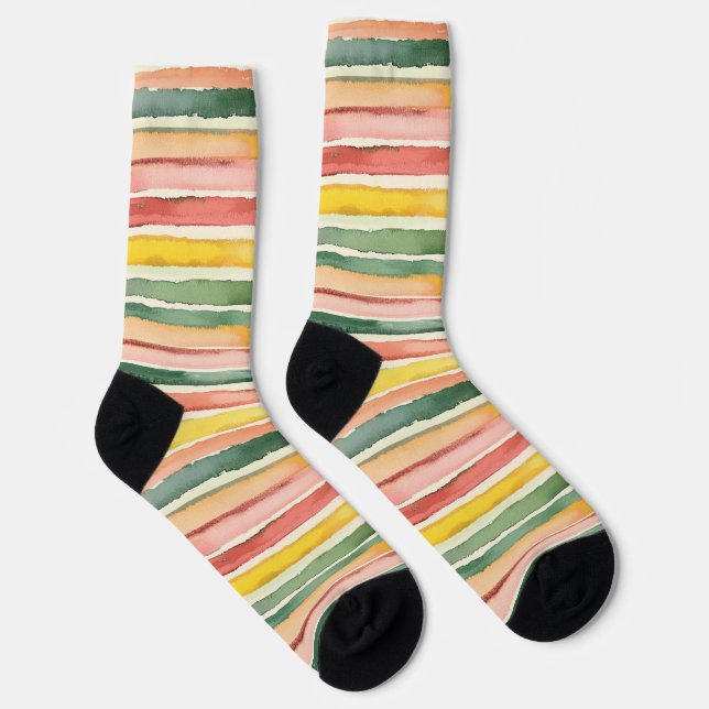Rosa Gelb Grün Streifen Socken (Rechts)