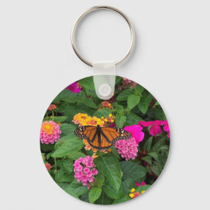 Rosa Gelb Grüne Florale Lantana mit Schmetterling Schlüsselanhänger